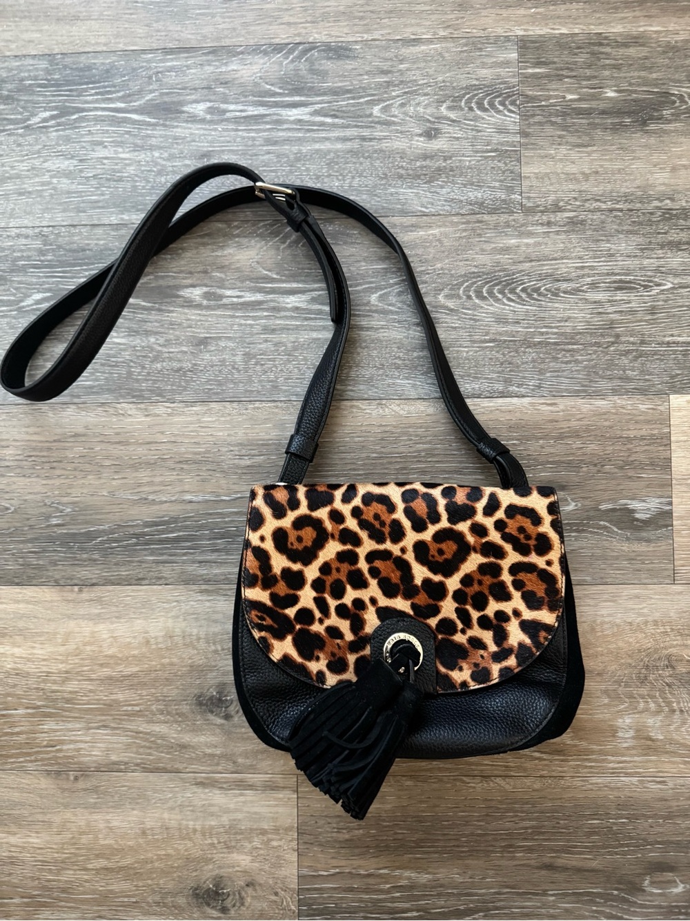 Kate Spade Leopard Print Crossbody Bag with Black Trim